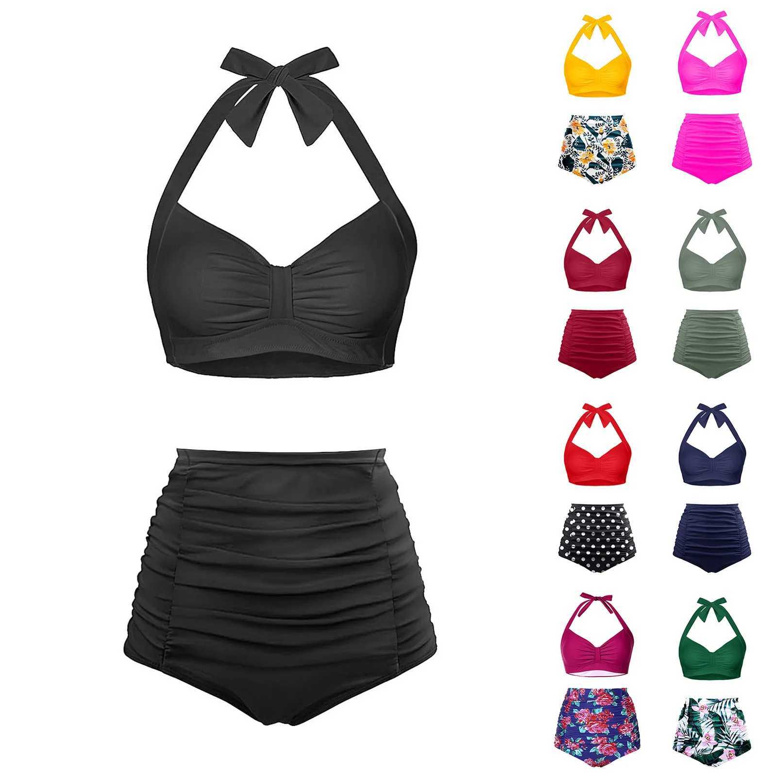 High Waist Bikini Sexy Push Up Swimsuits Vintage Two Piece Retro Ruched Bathing Suit Plus Size Swimwear For Women Brazil BiquiniXJ241223