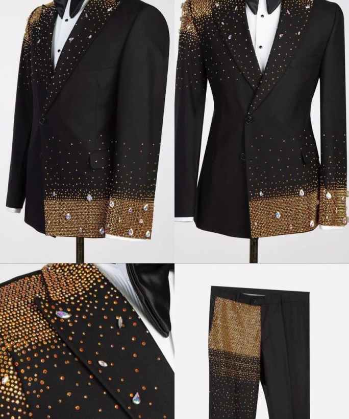 Two Pieces Handsome New Fashion Groom Wedding Tuxedos Men Suits Jacket Two Button Customized Peaked Lapel Pockets Bridegroom Tailor Made Coat Pants