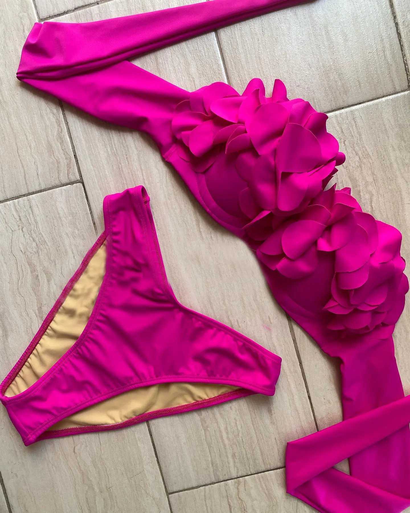 2024 Summer New Sexy Petal Push Up Backless Bikini Set Women Fashion Flower Ruffles Bikini Lady Solid Beachwear Bathing SuitXJ241223
