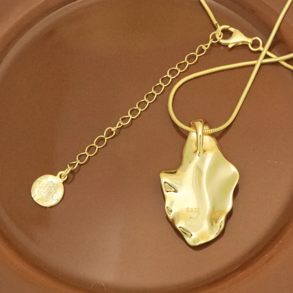 925 sterling silver 18k gold plated Round Snake Chain irregular pendant necklace 241220