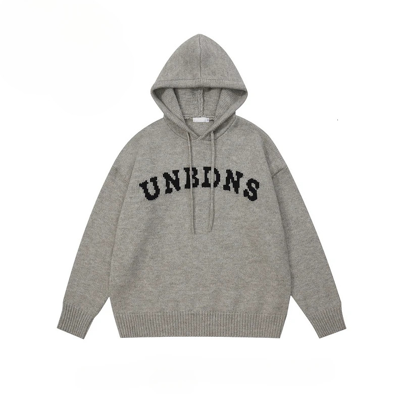 Beianji Men Knitwear American Vintage Letter Knitted Sweater High Street Fashion Brand Loose Casual Hooded Jumper Men's Hoodie