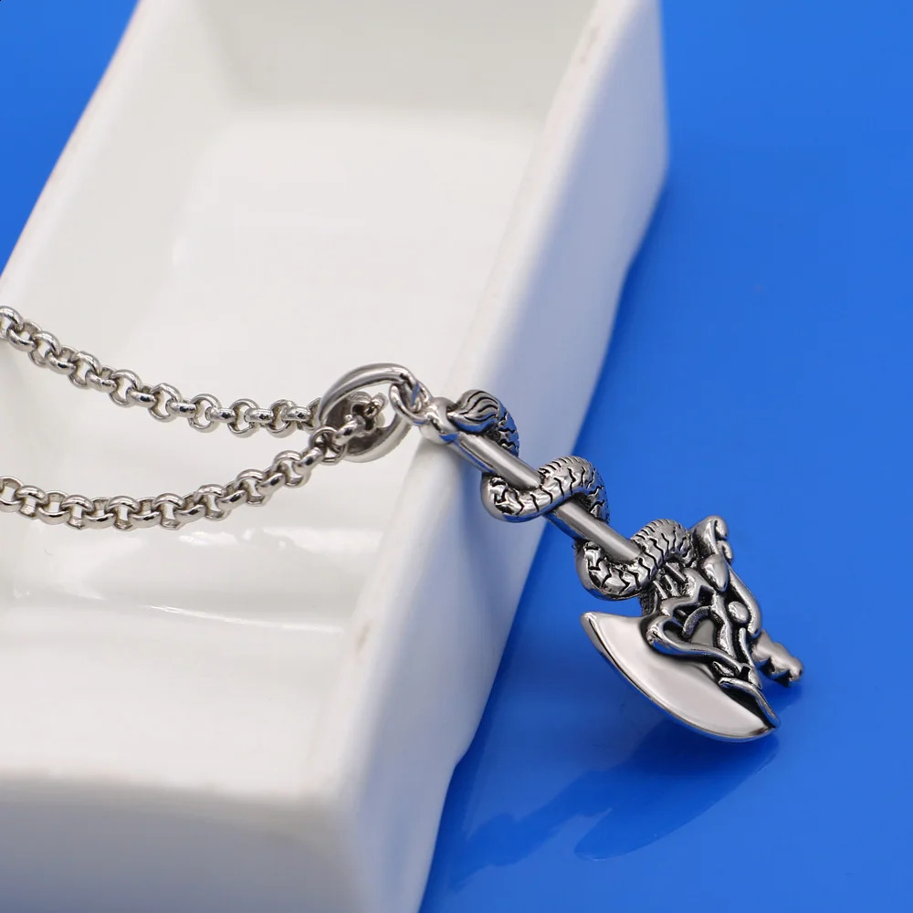 Retro Dragon Necklace Axe Pendant Jewelry for Men Womens Long Sweater Chain Necklace Box Chopin Chain Gift;Male Amulet Jewelry 241220