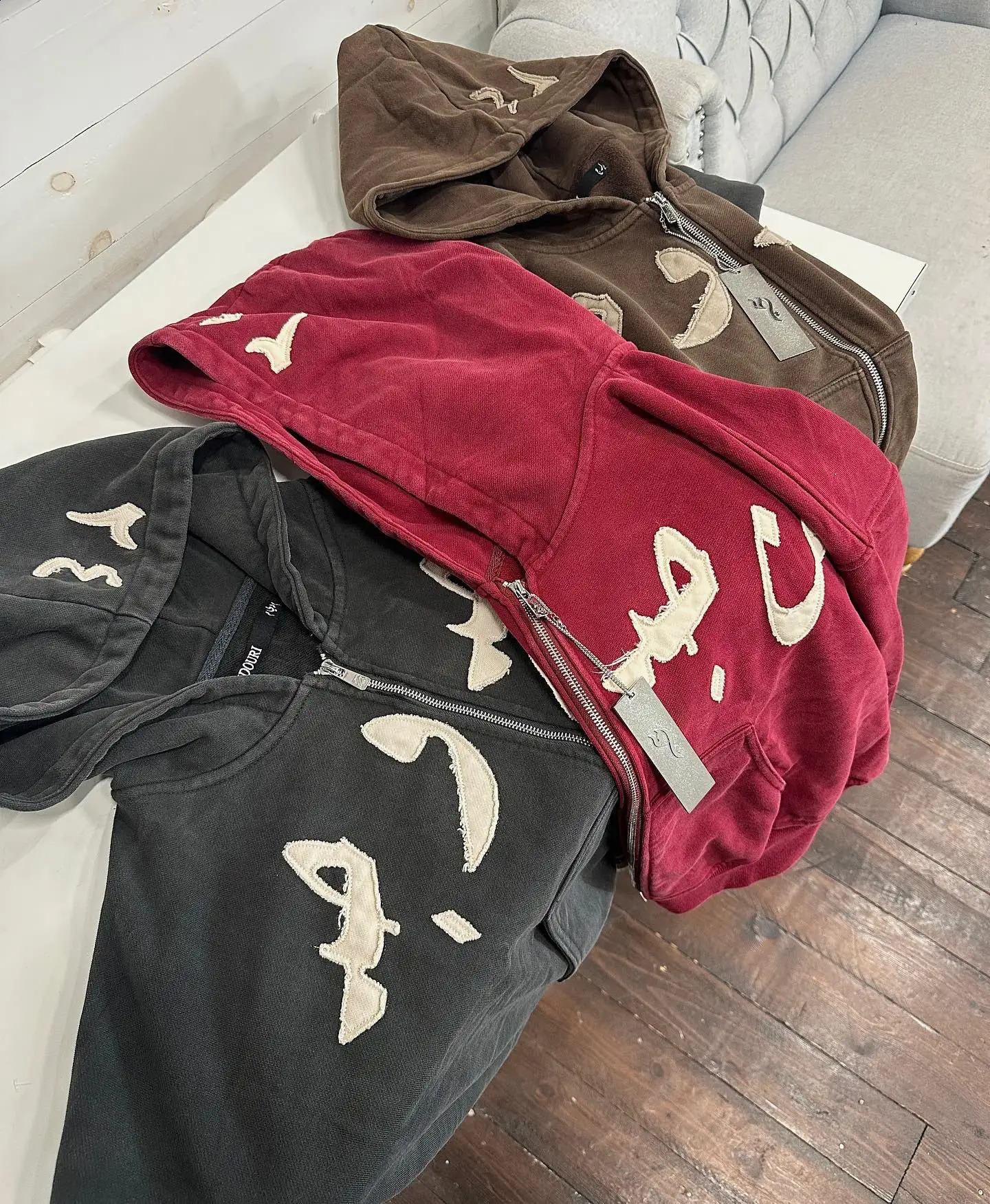 American Retro Personalized Patch Embroidery Oversize Double Zipper Hoodie Mens Y2K Harajuku Hip Hop Goth Casual Joker Top 241223