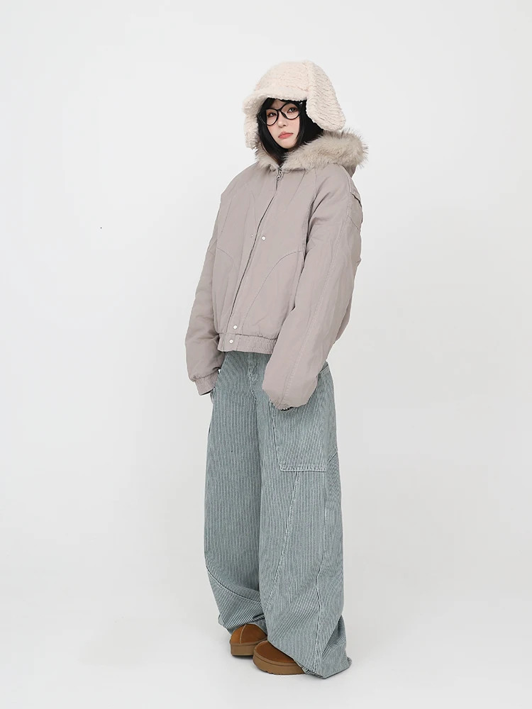 Hooded Parkas Women Winter Plus Veet Thicker Coats Warm American Retro Loose Casual Streetwear All-Match Comfortable Clothing