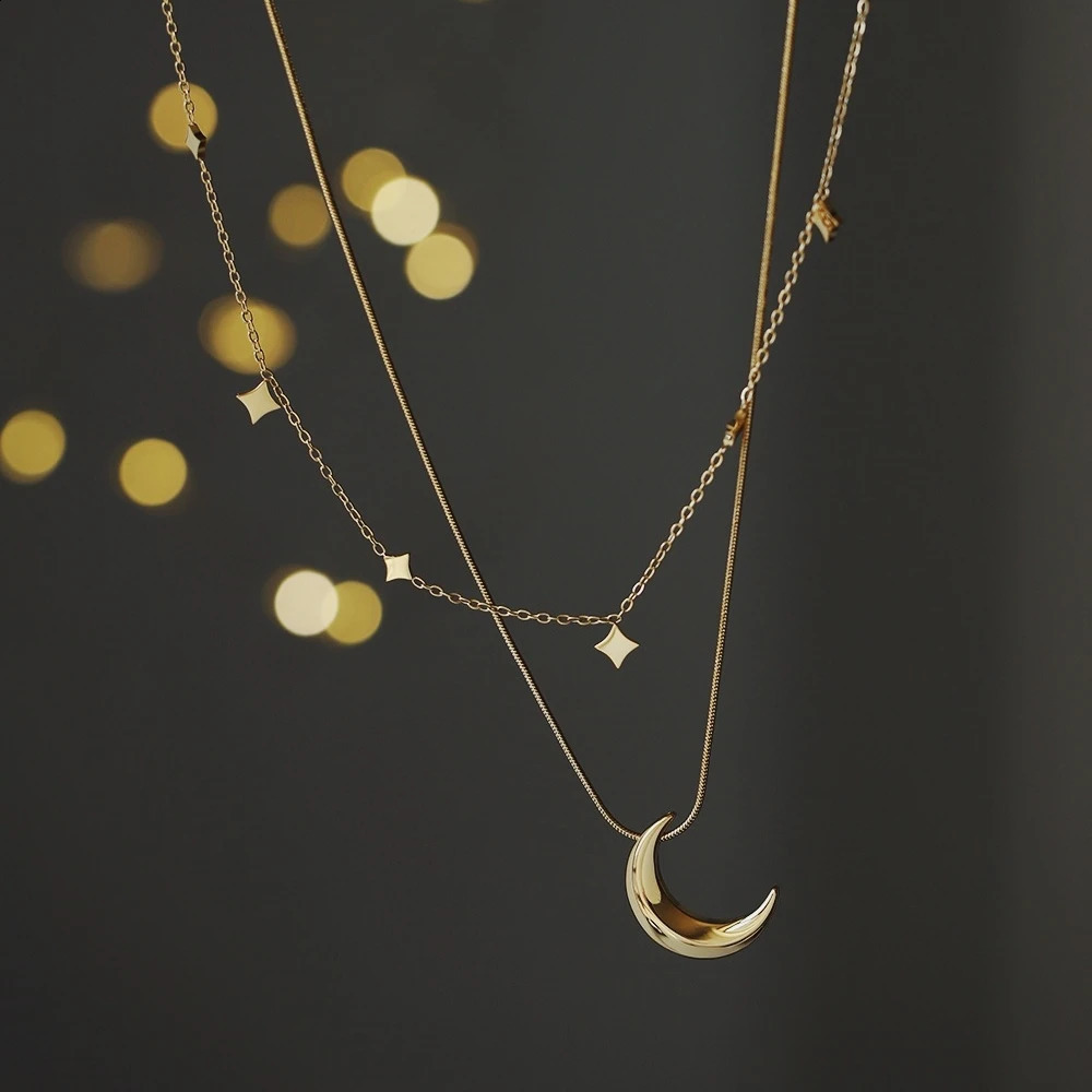 MODAGIRL Minimalist Snake Chain with Crescent Moon Charm 18K Gold Plated Stainless Steel Necklace for Girlfriend Holiday Gift 241220
