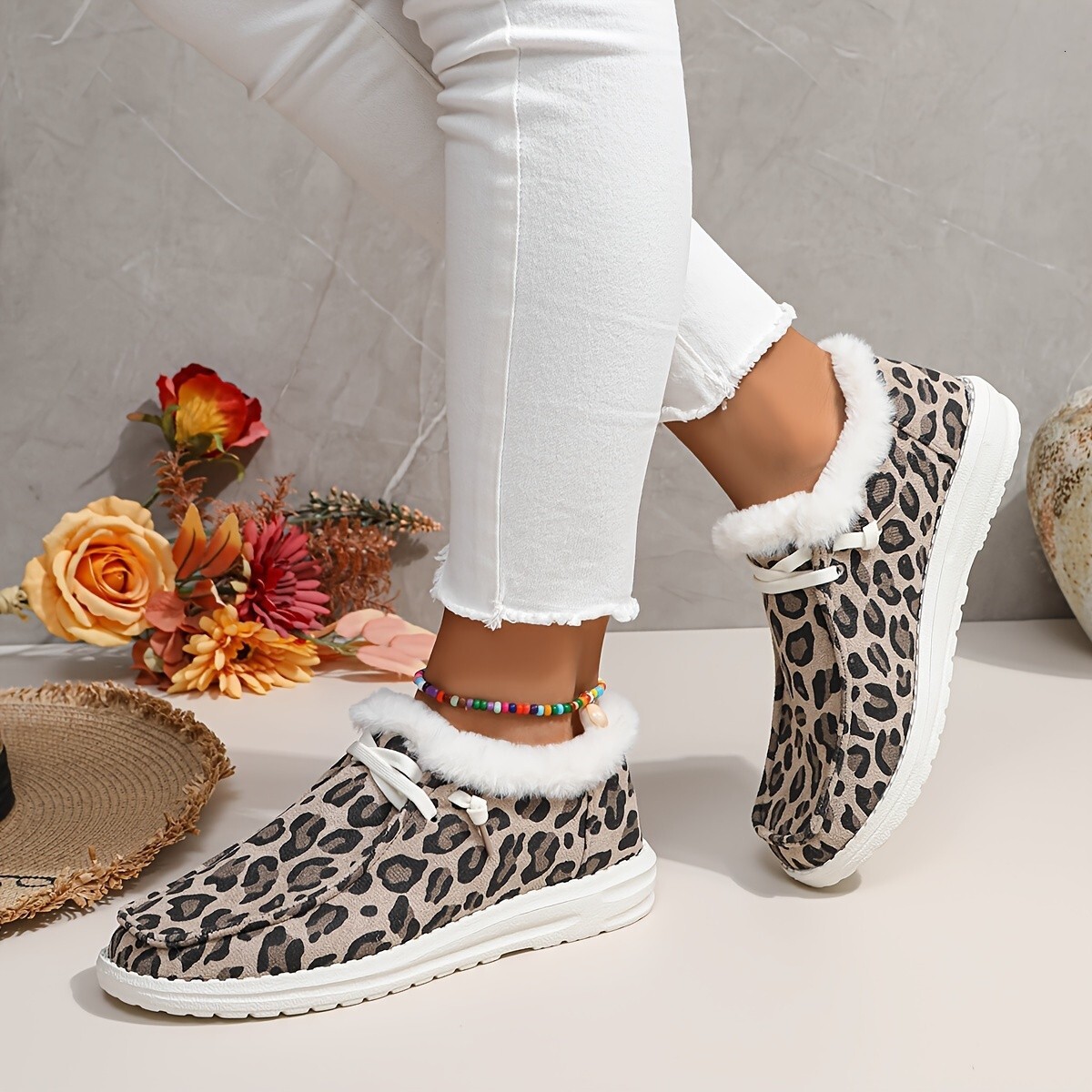 Large Leopard Ddmywed Print Canvas Women Warm Flat Bottom With Velvet Lace Up Casual Cotton Shoes For Autumn And Winter Chinese Brand F Ddmysaturn