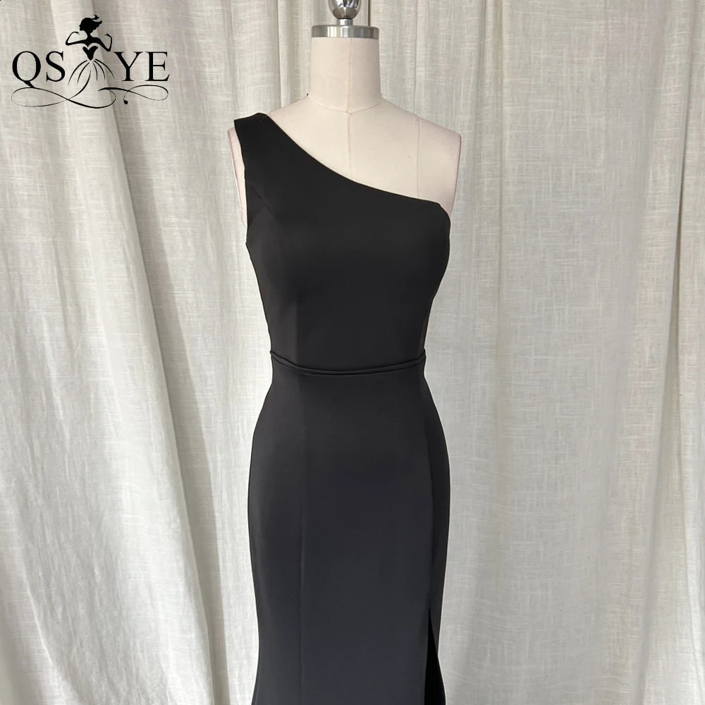 One Shoulder Simple Black Evening Dresses Mermaid Long Prom Gown Sexy Open Split Elastic Satin Plain Women Party Formal Dress 241217