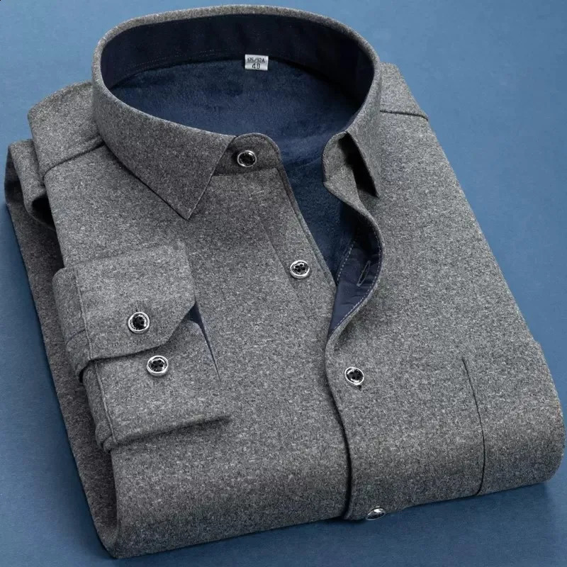 Autumn Winter Men Fleece Warm Shirt Fashion Solid Long Sleeve Business Shirt Plaid Thick Warm Shirts NS5517 241223