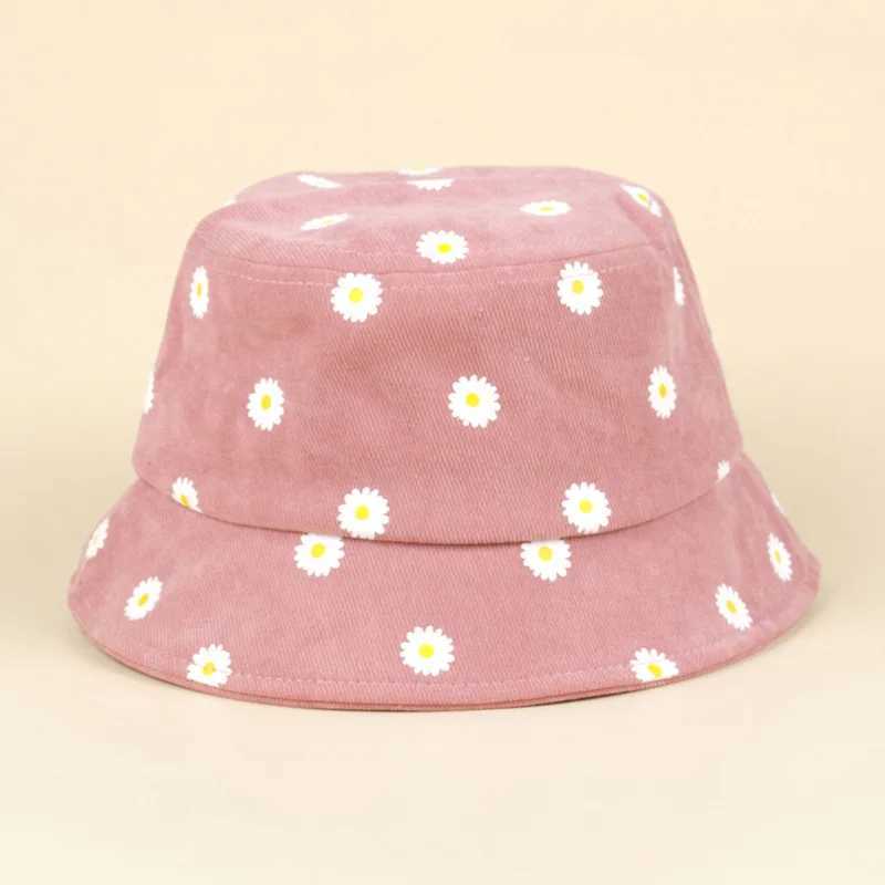 Caps Hats Summer Wide Brim Daisy Pattern Kids Bucket Hat Cute Flowers Baby Boys Girls Sun Hat Soft Kids Chilren Fisherman Panama Hat H241223