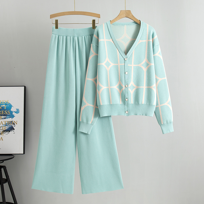 new Spring And Autumn Suit Women's New Fashion Sets Loose V Neck Sweater Casual Sports Pants Two Piece Set