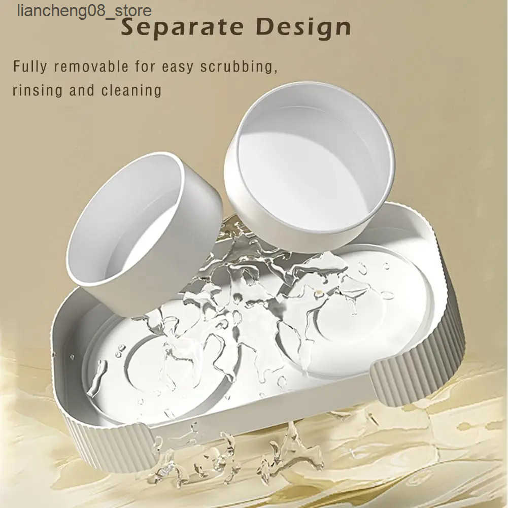 Dog Bowls Dishes Ceramic Dog Bowls Cat Bowls Raised Cat Food Water Bowl Anti overturning Splash-Proof Double Cat Food Dishes Set Pet Food Bowls L24091