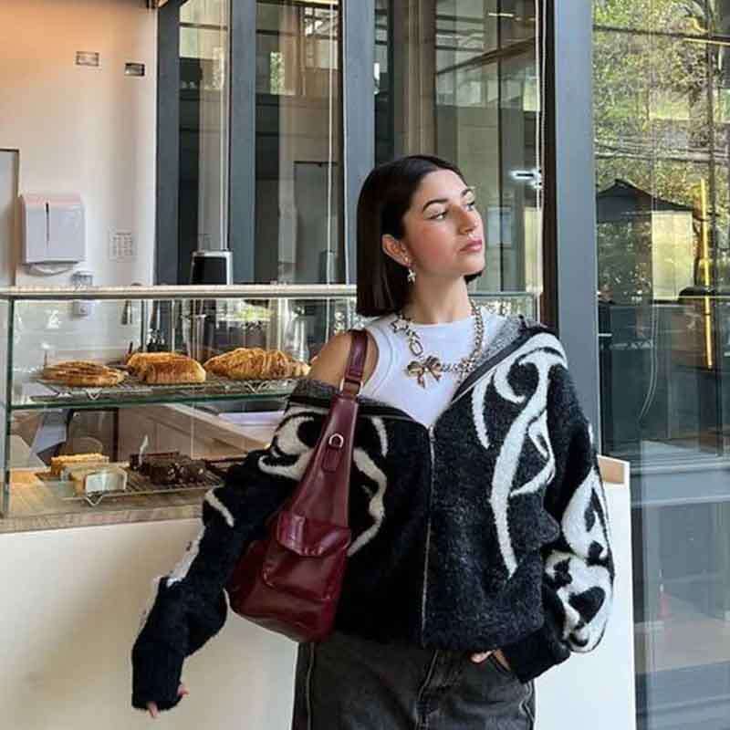 autumn and winter knitted cardigan hooded sweater dark gothic women's loose oversized trendy