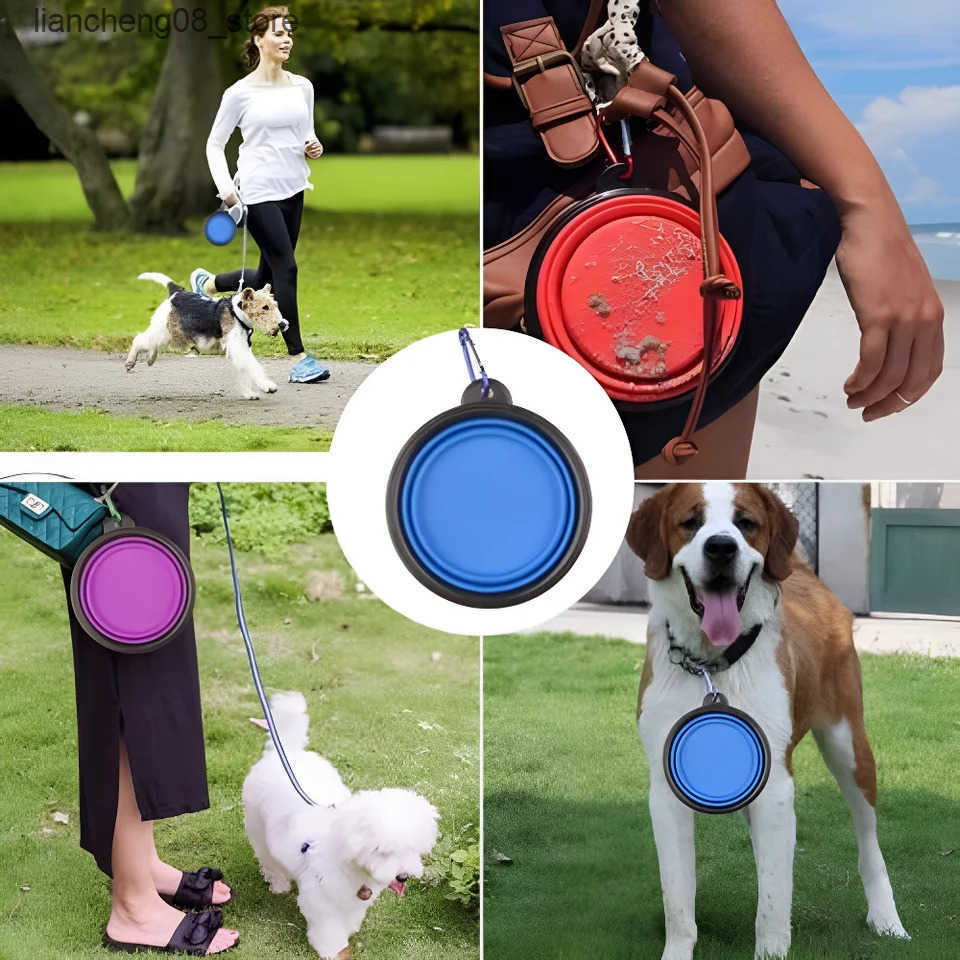 Dog Bowls Dishes Pet Dog Collapsible Bowl Folding 350ml Silicone Bowl Outdoor Travel Portable Puppy Food Container Feeder Dish Bowl Pet dog bowls L240
