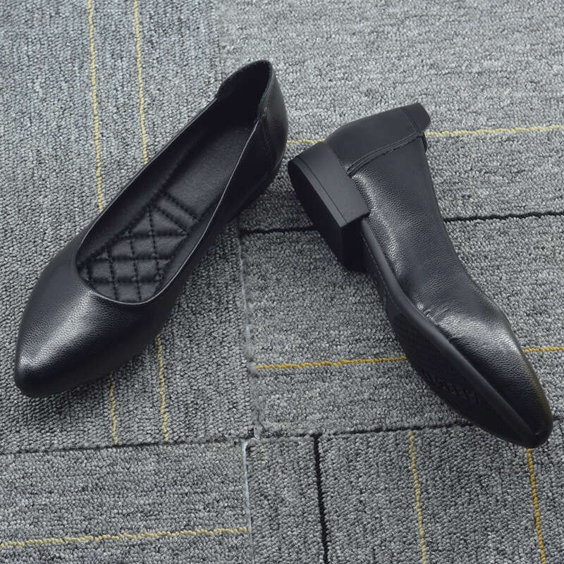 Summer Breathable Flight Attendant Women' Black Leather Hoe, Flat Bottomed, Work For A Long Time Without Getting Tired Tanding, Oft Oled Profeion