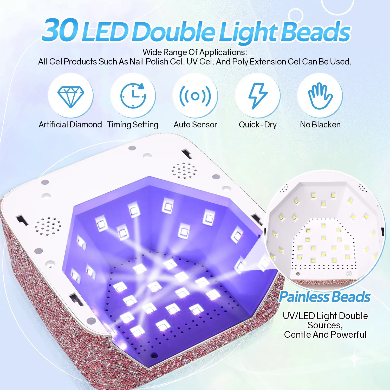 72W Cordless UV Nail Lamp Rechargeable 30 LEDs Nail Dryer with 5 Timer Settings UV Cabin Manicure Light for Nails Nail Art Tools 241223