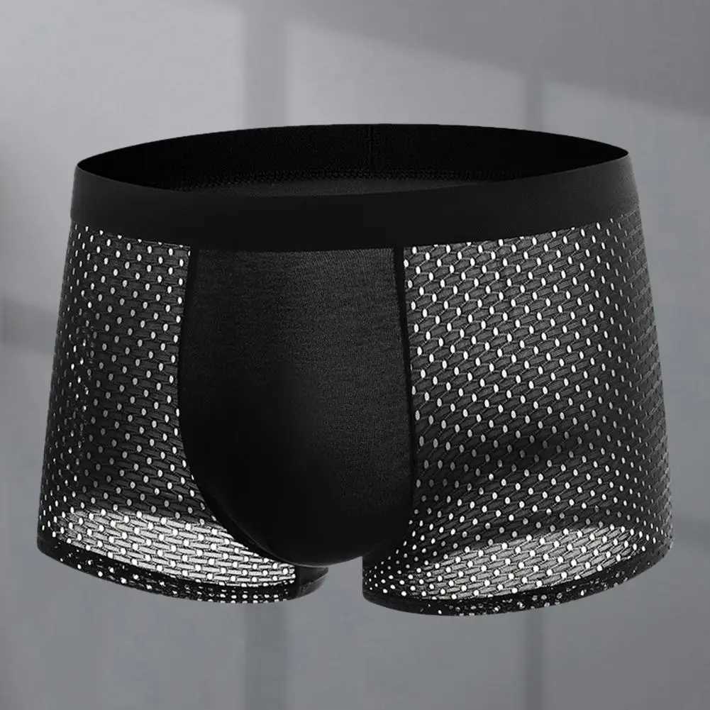Mens summer underwear with wide elastic waistband boxing underwear U-convex thin silk mesh shorts underwear underwear W241223