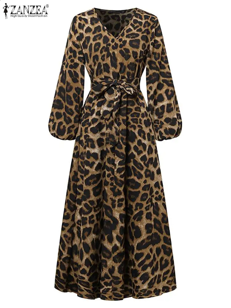 Vintage Women Long Sleeve Leopard Dresses ZANZEA Autumn Sundress Fashion Maxi Long Dress Party Vestidos Female V Neck Print Robe 241223
