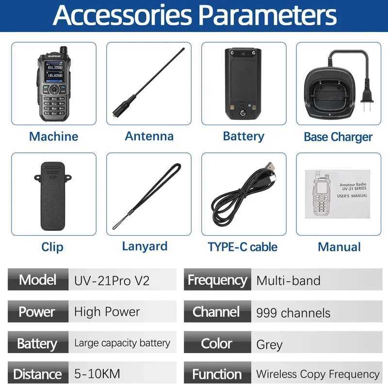 Baofeng UV-21 Pro V2 Walkie Talkie Mti-band Wireless Copy Frequency Waterproof Long Range Type-C Two Way Ra For Camping Z241223