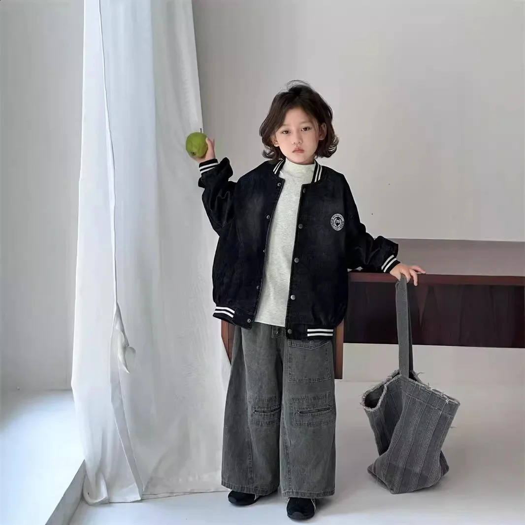 Spring Autumn 1-8Y Girls Baseball Jacket Corduroy Sticker Embroidery Kids Boys Coat Vintage Round Collar Toddler Girls Outerwear 241223