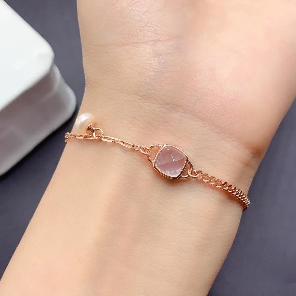 Natural Rose Quartz and Pearl Bracelet for Daily Wear 6mm 1ct Natural Rose Quartz 925 Silver Bracelet with Gold Plated 241220