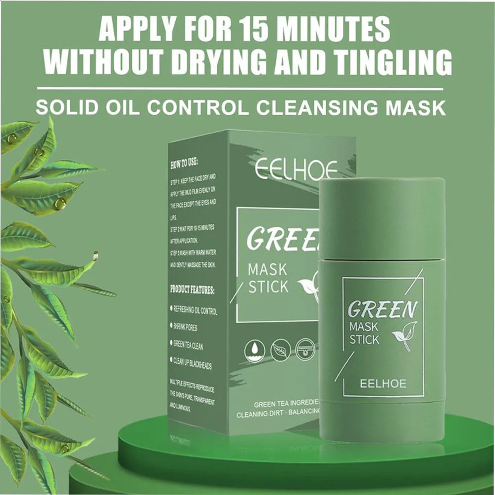 Green Tea Solid Cleansing Mask Dispel Acne Blemish Mark Blackhead Acne Smearing Mud Film Hydrating Mask 241223