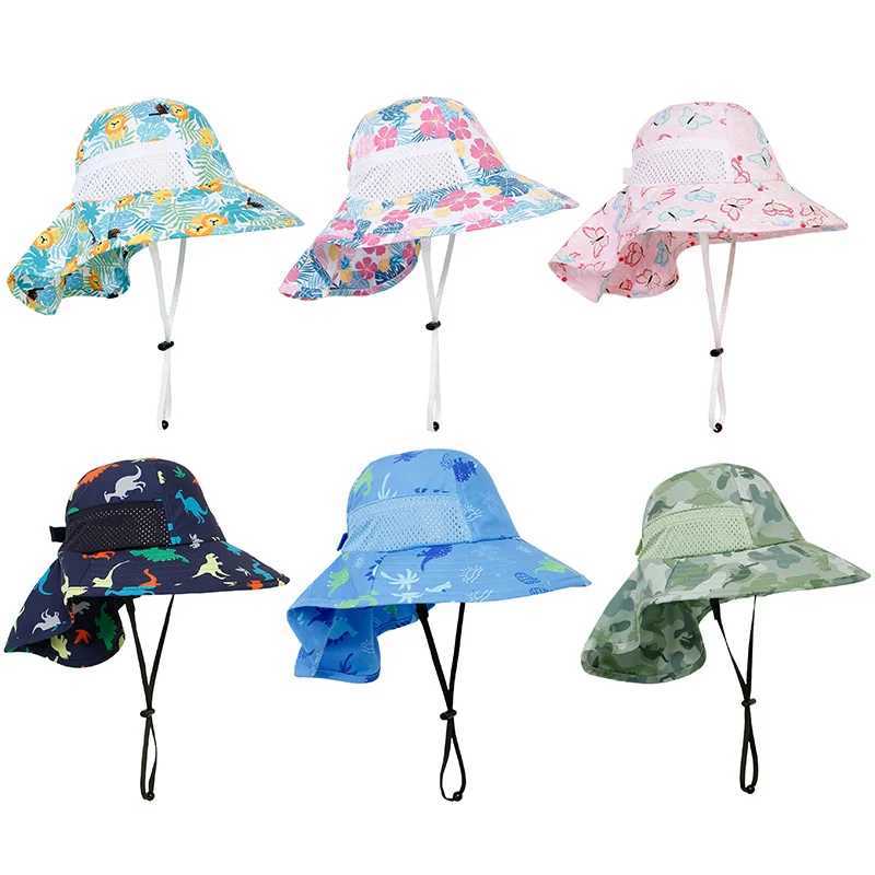 Caps Hats 2024 Summer Baby Hats Shawls Quick Dry Printing Boys Girls Fishermans Hats Childrens Beach Travel Accessories H241223