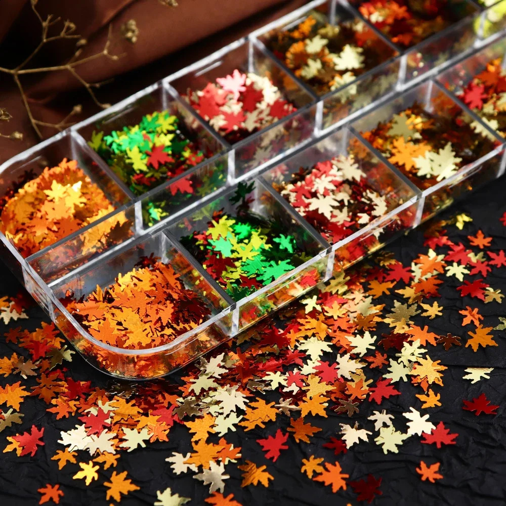 Autumn Maple Leafs Nail Art Glitter Flakes Shiny Fall Leaf Sequins Manicure Decoration Nails Supplies Charms DIY Accessories 241223