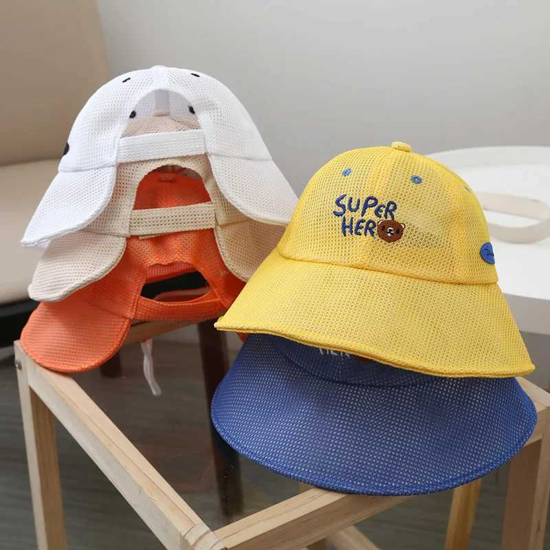 Caps Hats Summer childrens mesh fisherman hat boys and girls outdoor cool breathable Visors childrens large Brim Sunshade potted hat cute baby sun hat