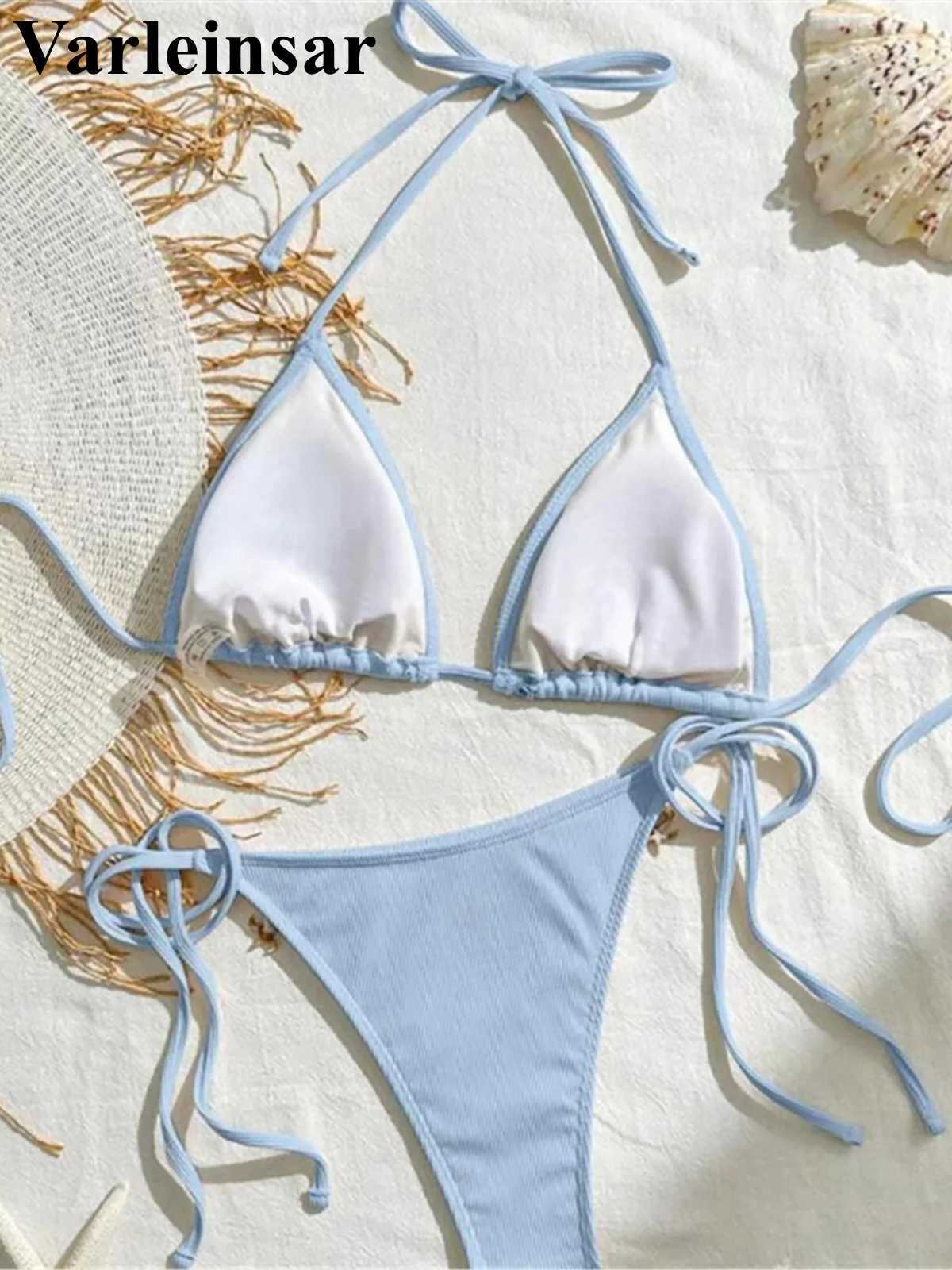 New Splicing Halter Strappy Brazilian Bikini Women Swimwear Female Swimsuit Two-pieces Bikini set Bather Bathing Suit Swim V6024XJ241223