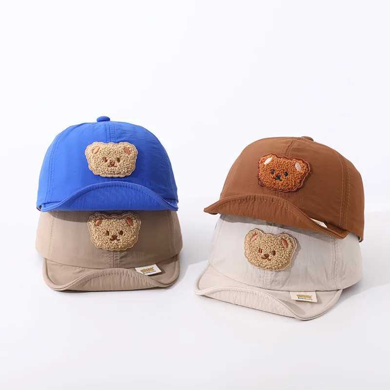 Caps Hats Cute cartoon bear baby baseball cap summer outdoor baby boys and girls sun hat adjustable toddler soft foot hat H241223