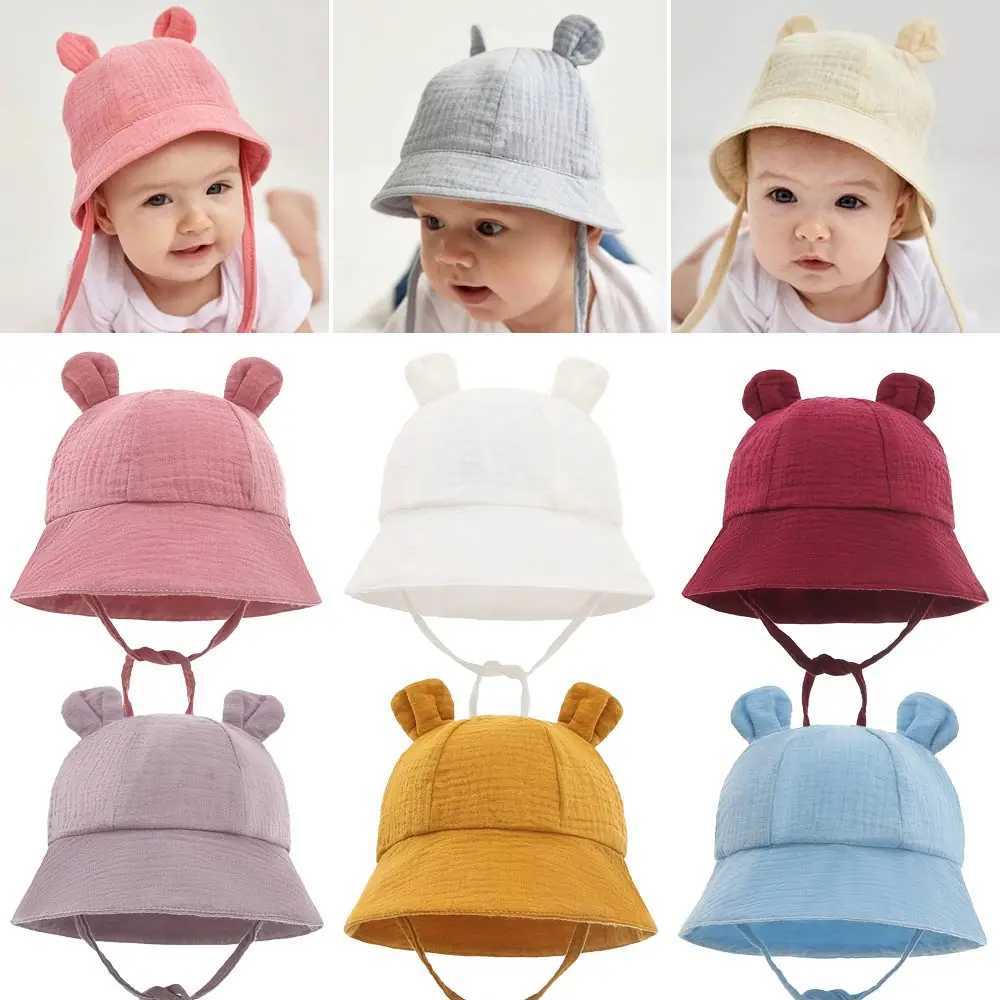 Caps Hats Soft cotton baby sun hat with ears cute rabbit newborn boy girl bucket hat summer children toddler Panama hat 0-12 months old H241223