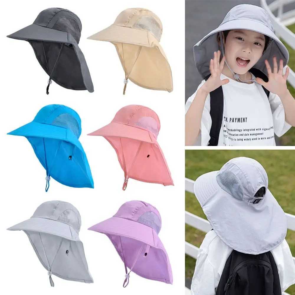 Caps Hats Childrens summer bucket hat UV protection outdoor beach sun hat boys and girls flip adjustable wide eaves hat H241223