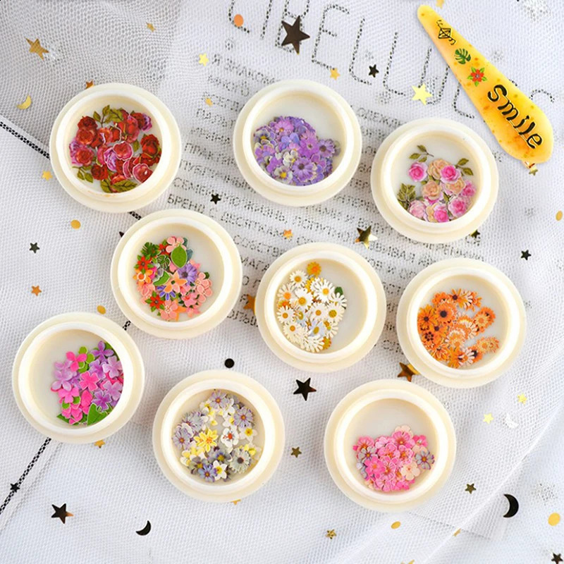 50 PcsBox Nail Art Charms Color Mixed Small Daisy Flower Rose Ultra Thin Wood Pulp Patch DIY Jewelry Accessories 241223