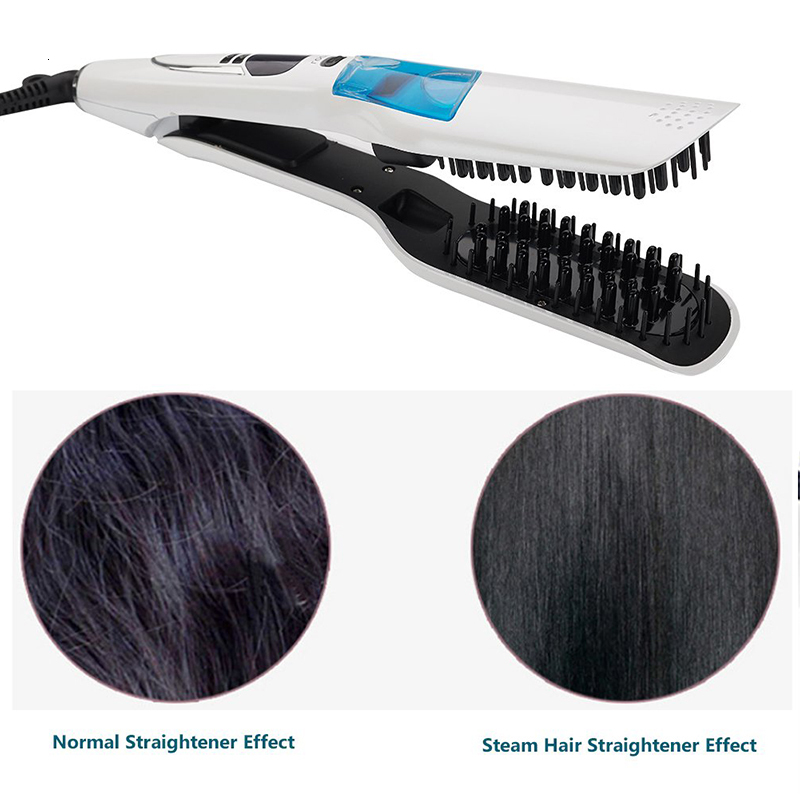 Professional Straightener Brush Heating Hot Hair Combs Dual Voltage Titanium Curg Steam Flat Iron