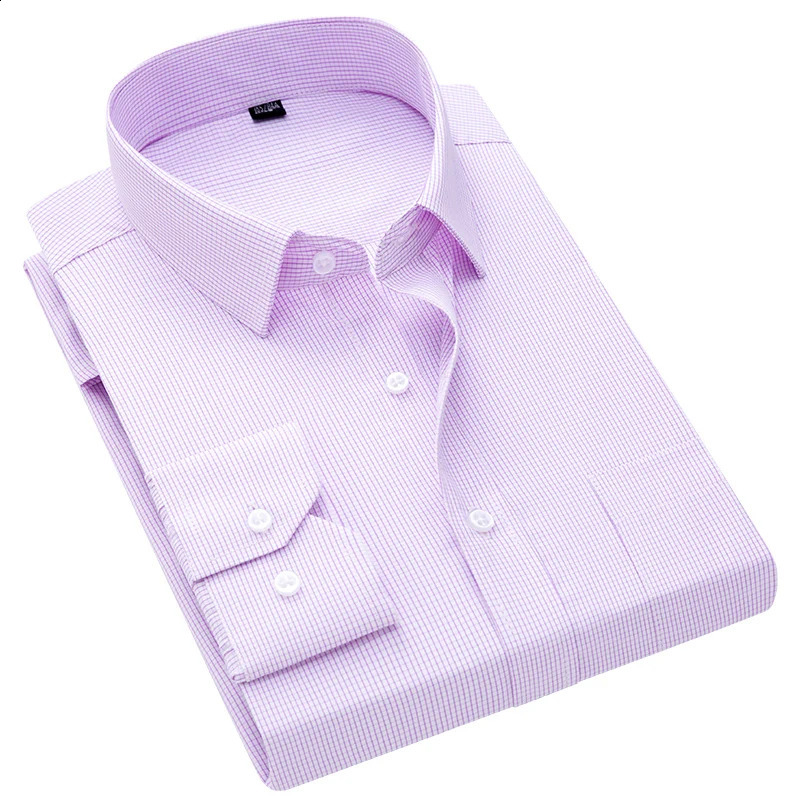 Business Anti-wrinkle Non-ironing Long-sleeved Shirt Mens Formal Plaid Stripe Cotton Classic Workplace Office Tooling 241223