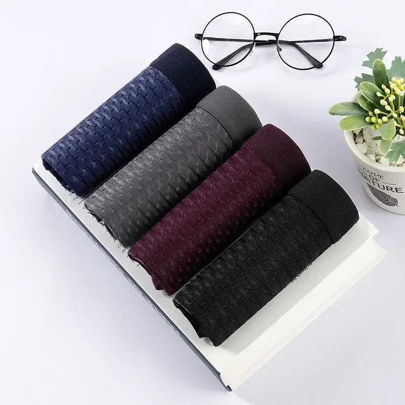 Solid mens summer silk underwear boxing shorts breathable underwear bamboo carbon fiber antibacterial hollow underwear W241223