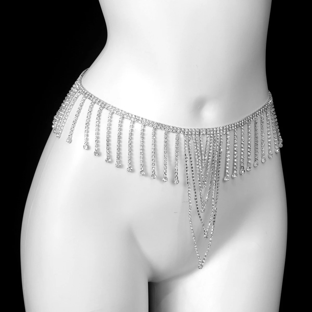 Light Tassel Pendant Bikini Rhinestone Chest And Waist Chains Two Piece Set Nightclub Womens Jewelry 241220
