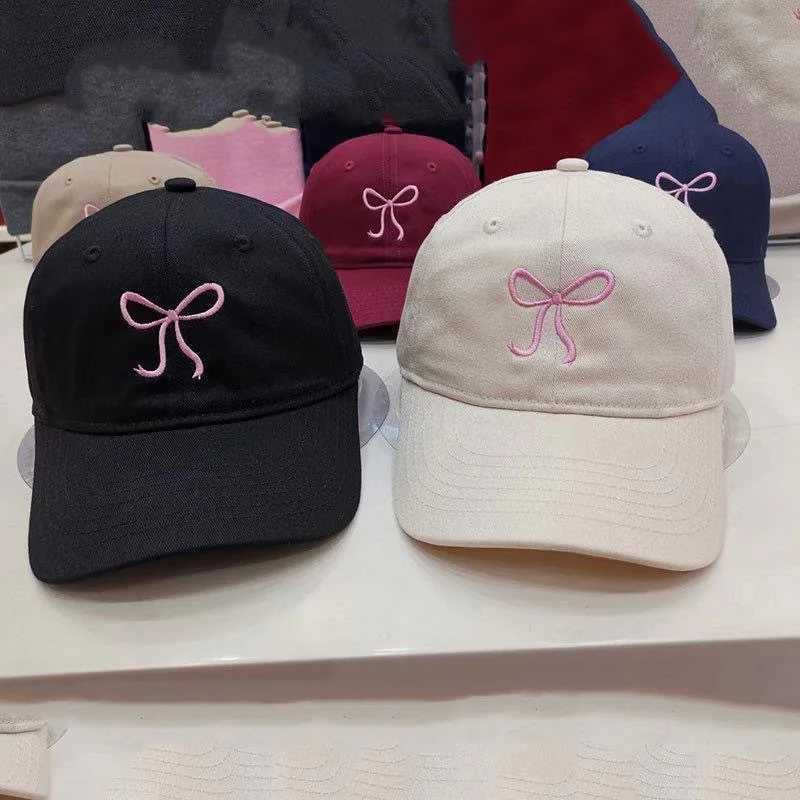 Caps Hats Solid color childrens baseball cap Korean bow embroidered girls sun hat adjustable summer childrens cotton snap cap H241223