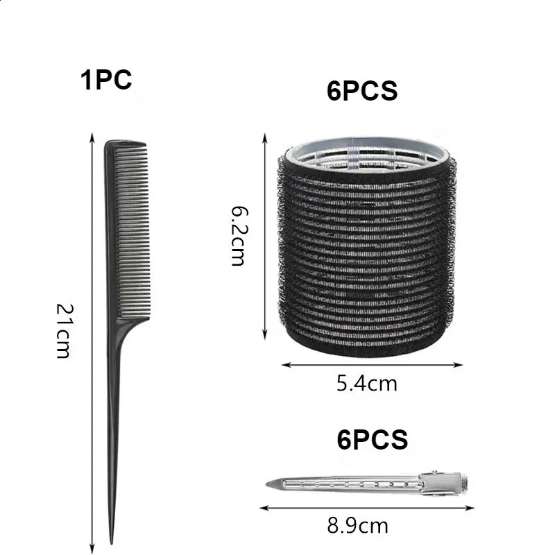 13pcs Black Self Grip Hair Rollers No Heat Hair Curlers Heatless Curls Hair Bangs Volume Self-adhesive Hook DIY Styling Tools 241218