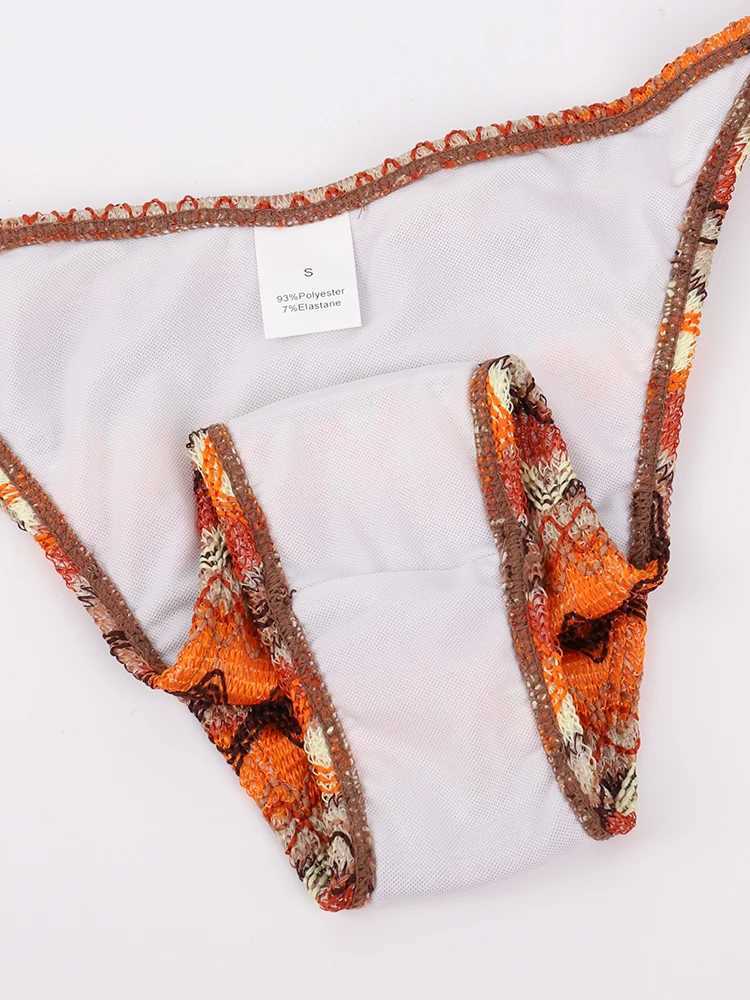 2PCS Sexy Bikini Ethnic Style Pattern Holiday Swimwear Beach Tie Swimsuit Set Sexy Girl Backless High Waist Fashion 2024XJ241223