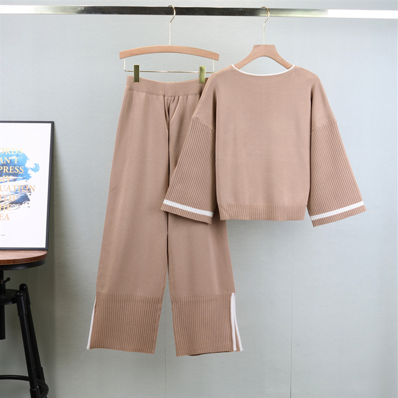 Women Pullovers Pant Set Casual Sweater Suits Knitted Loose Elegance Long Sleeve Tops Autumn Winter Elastic