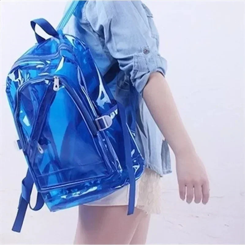 Fashion Transparent Backpack Waterproof PVC Clear Plastic Daily Mini Teenager Girls Notebook School Bag 241223