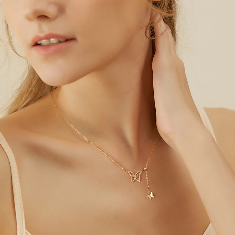 MODAGIRL Korean Style 925 Sterling Silver Hollow Butterfly Pendant Necklace with Zircon Jewelry Anniversary Gift for Her 241220