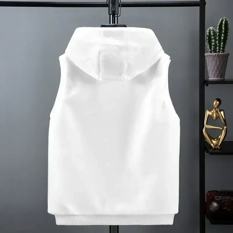 2025 New Sleeveless Jacket Men Hooded Warm Thermal Witer Faux Fur Vest Male Plush Flannel Coat Fluffy Fleece Waistcoat