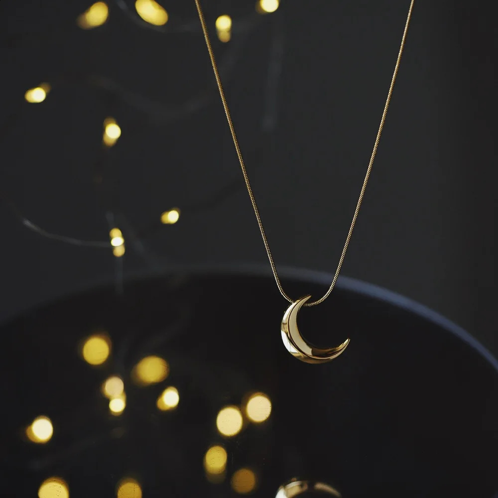 MODAGIRL Minimalist Snake Chain with Crescent Moon Charm 18K Gold Plated Stainless Steel Necklace for Girlfriend Holiday Gift 241220