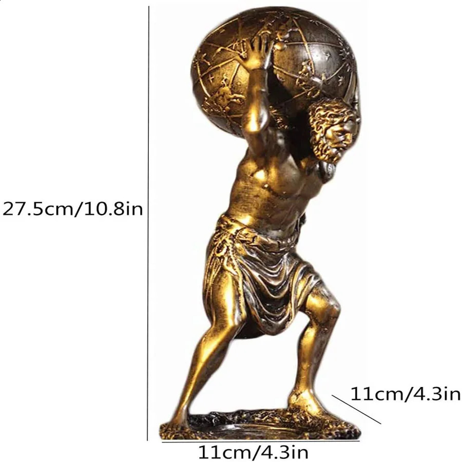 Greek Mythology Atlas Statue Resin Titan Holding The Astronomy Globe Figurine Bronze Finish Hand Painted Home Decor 241223