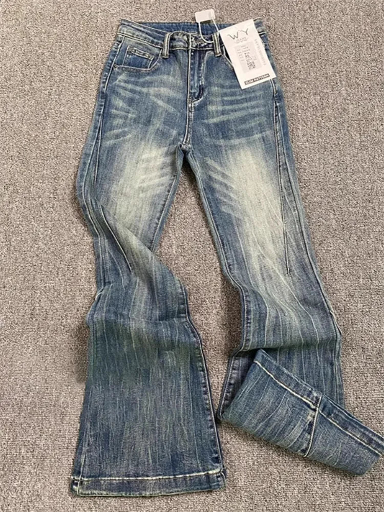Office Lady Blue Flare Jeans High Street Slim Comfortable Bell Bottoms Women Fashion Denim Trousers American Retro Streetwear 241218