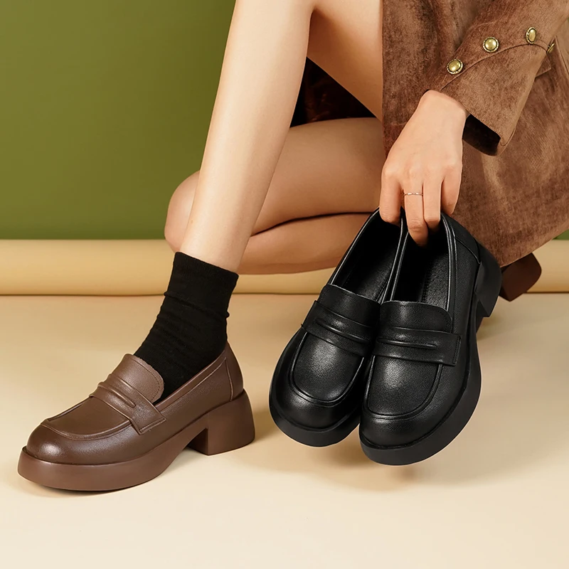 AIYUQI Women's Loafer Platform Spring Genuine Leather Ladies' Shoes British Style Retro Women's Slip-on Shoes