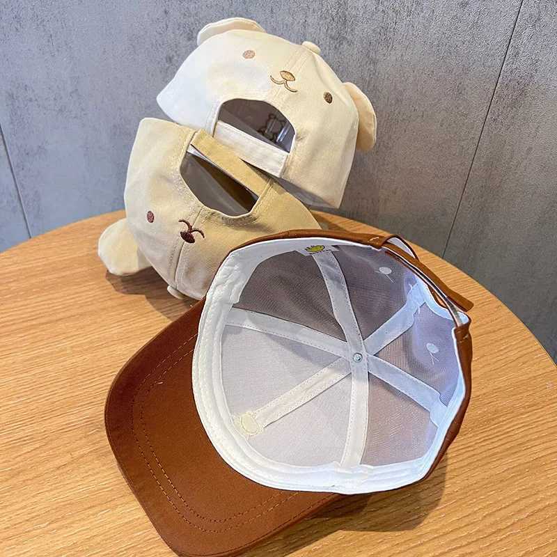 Caps Hats Cartoon Bear Baby Baseball Hat Cute solid color childrens sun hat with ears summer adjustable baseball cap H241223QID3