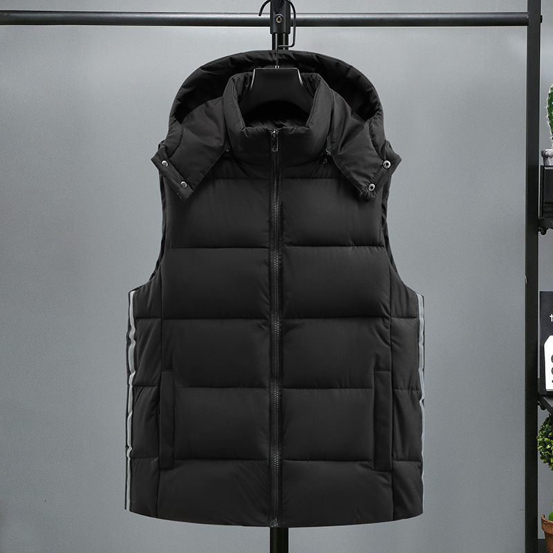 New In Men's Vest Hooded Warm Demi-season Turtleneck Sleeveless Jacket Cotton Padded Waistcoat Male Work Wear Blue 8XL 130KG